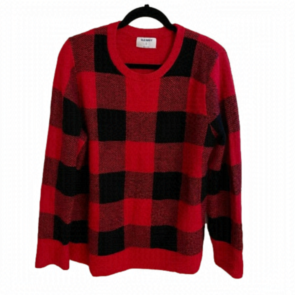 Old Navy Red Buffalo Check Crewneck Super Soft Sweater, Size XL